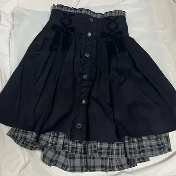 LIZLISA 체크 프릴 카슈쿨 스커트 블랙 체크 그레이