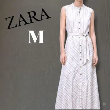 [ 새상품급 ] ZARA 자라 스트라이프 패턴 슬리브리스 셔츠 원피스 M