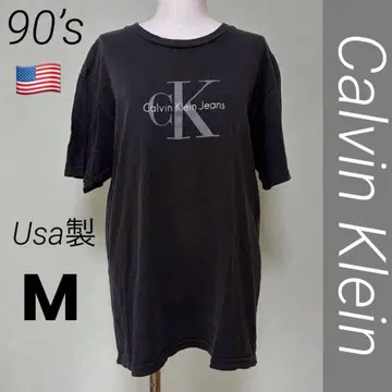 USA 제조 90s 캘빈클라인 CK 블랙 로고 T셔츠 M 구제 의류