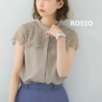 ROSSO 워셔블 요크 레이스 블라우스 모카 오피스 출퇴근