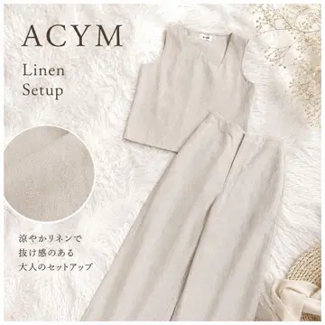 ACYM 린넨 혼방 셋업 슬리브리스 와이드 팬츠 F