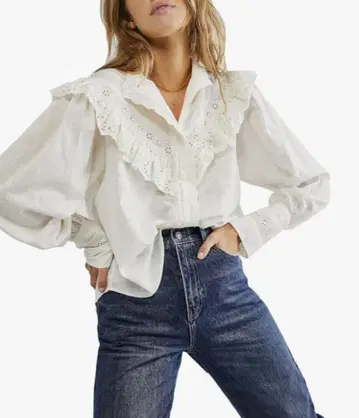 Free People 레이스 블라우스 화이트 긴팔