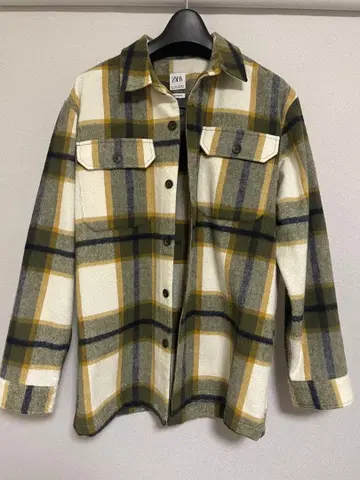 ZARA 체크 무늬 셔츠 자켓 올리브 L 사이즈