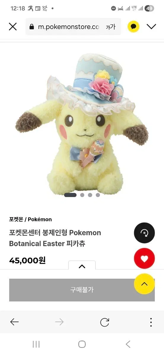 포켓몬센터 봉제인형 Pokemon Botanical Easter 피카츄