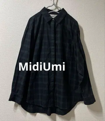 새상품급 MidiUmi 체크 무늬 와이드 셔츠 긴팔 블랙워치 프리 일본제