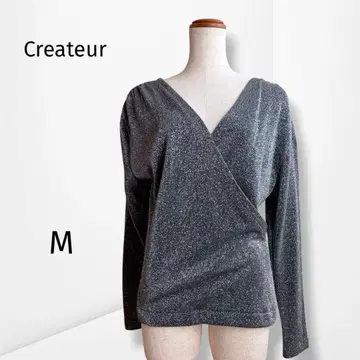 [크레도르] 라메 티셔츠 카슈쿨 V넥 긴팔 세련된 M