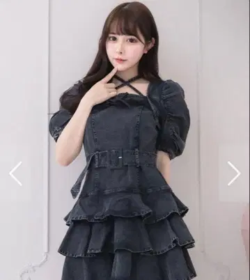 데님 티어드 미니 원피스 반팔 pium