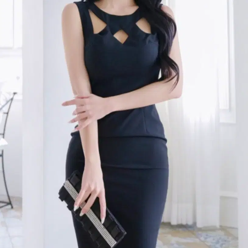 컷아웃 슬리브리스 캡 원피스 민소매 드레스 나시 섹시 홀복 파티 클럽룩