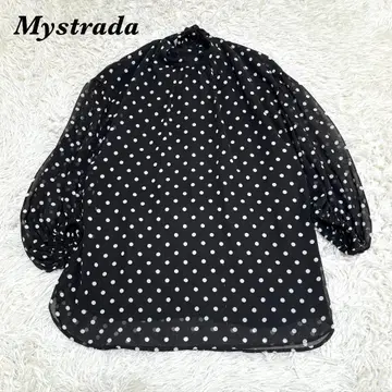 [새상품급] Mystrada 긴팔 블라우스 리본 36 블랙 도트