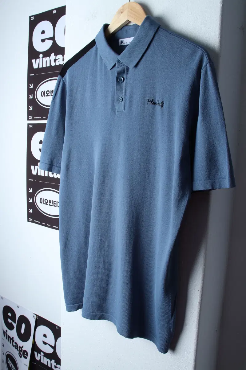 (XL-2XL) 휠라 반팔 카라 티셔츠 골프 니트 기능성 블루-H3408