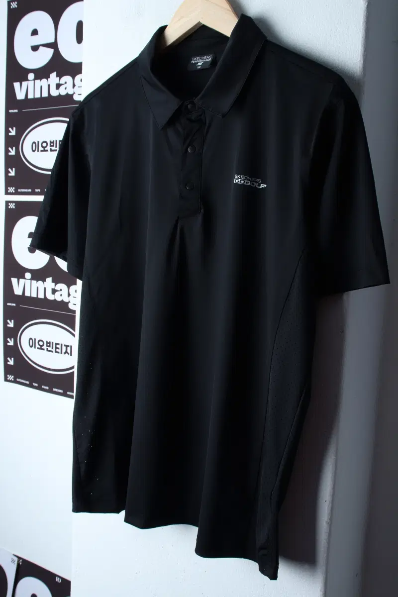 (L-XL) 스케쳐스 반팔 카라 티셔츠 골프 기능성 블랙-H34087