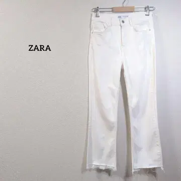 ZARA 화이트 데님 팬츠 EUR36 스트레치 밑단 프린지