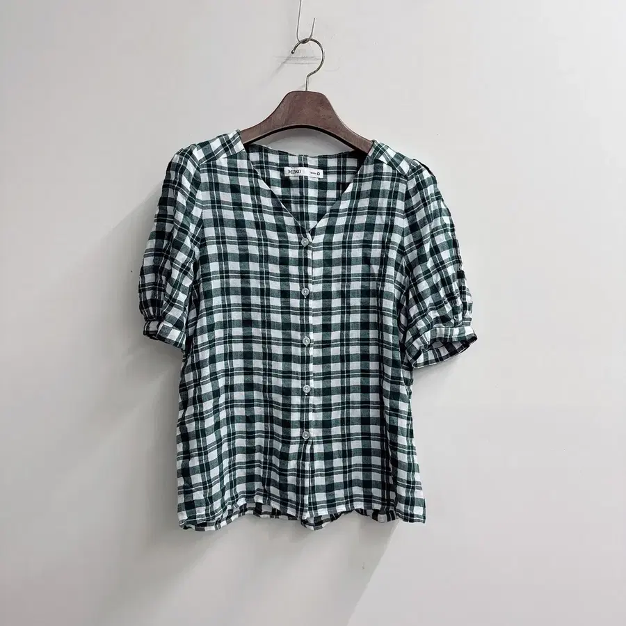MIXXO 미쏘 시어서커 코틍 그린 체크 블라우스