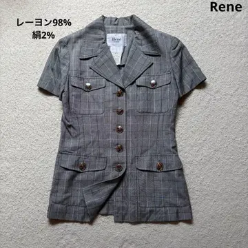 [새상품급] Rene 르네 트위드 체크 그레이 반팔 실크 혼방 자켓 M