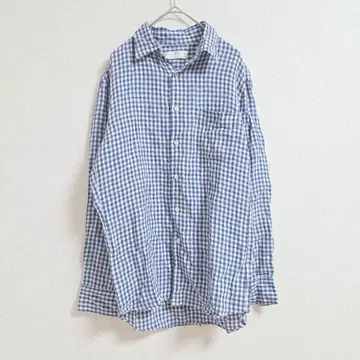 유니클로 UNIQLO S 깅엄 체크 셔츠 긴팔 코튼 블루