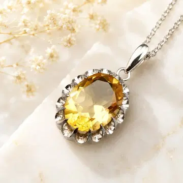 미사용 보관품 SILVER 각인 시트린 목걸이 ~햇살의 빛~