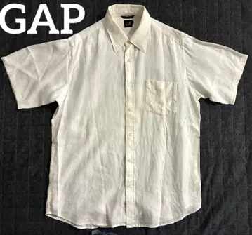 GAP 올드갭 네이비 택 린넨 100% 셔츠 화이트 반팔 린넨