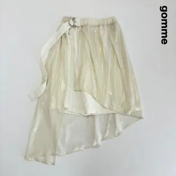 gomme 밴딩 비대칭 쉬폰 랩 숏팬츠 크림 벨트