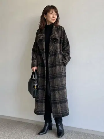 Hush Puppies 롱 코트 체크 무늬 M 사이즈