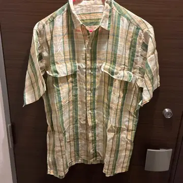 Papas MANIERE DE HEMINE 반팔 린넨 체크 셔츠 100%