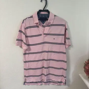 TOMMY HILFIGER 피케 셔츠 핑크 보더 S 사이즈