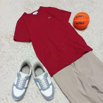 LACOSTE 라코스테 악어 자수 티셔츠 빨간색 크루넥 반팔 캐주얼