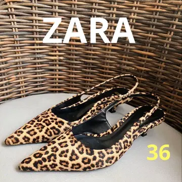 컨디션 최상 ZARA 송치 레오파드 무늬 슬링백 펌프스 36