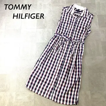 새상품급 TOMMY HILFIGER 체크 무늬 슬리브리스 셔츠 원피스