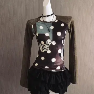 모리걸 달마시안 패턴 긴팔 티셔츠 00s 그런지