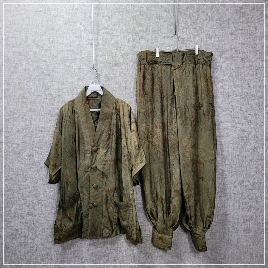 2144. 카키브라운 나염 인견 생활복세트 남성용