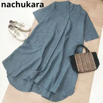 새상품급 nachukara 나츄카라 린넨 셔츠 롱 원피스 린넨 100%