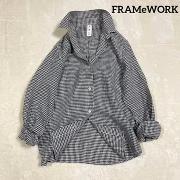 프레임워크 린넨 100% 깅엄 체크 긴팔 셔츠 블라우스