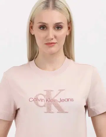 Calvin Klein Jeans 로고 자수 티셔츠 핑크 XS