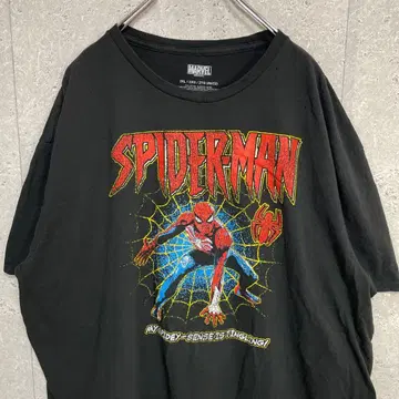 마블 스파이더맨 캐릭터 프린트 블랙 T셔츠 2XL