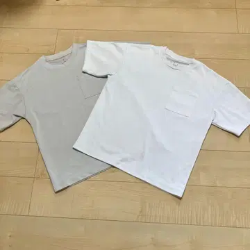 무인양품 포켓 부착 T셔츠 2장 세트 화이트 라이트 그레이 S