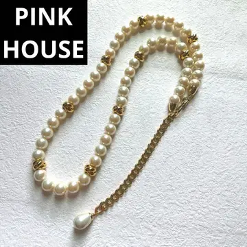 [ PINK HOUSE ] 새상품급 펄 화이트 비즈 벨트 골드 체인