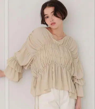 titivate 블라우스 셔츠 셔링 개더 볼륨 블라우스 여성용