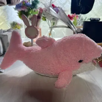 돌고래 봉제 인형 핑크 화이트