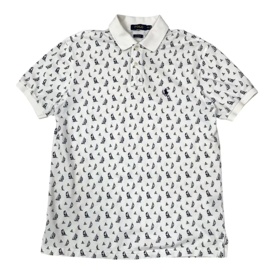 폴로 Polo 화이트 요트 패턴 커스텀핏 반팔 카라티 XL