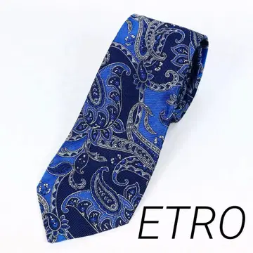 ETRO 에트로 넥타이 실크 페이즐리 무늬 블루 광택감