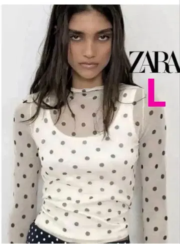 ZARA 세미 시스루 도트 프린트 니트탑 L