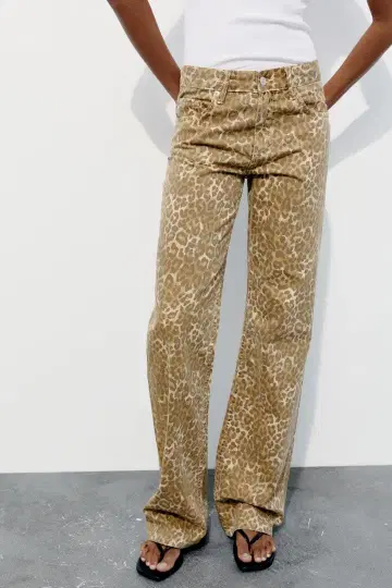 ZARA 애니멀 프린트 데님 팬츠 36 emuemu