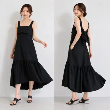 띠어리 에코크런치 뒷 리본 헴라인 롱 원피스 S 블랙