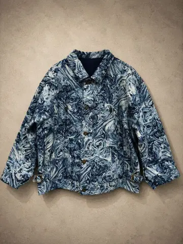 [레어] BLUE BLUE JAPAN 마블 프린트 데님 자켓 네이비 나염