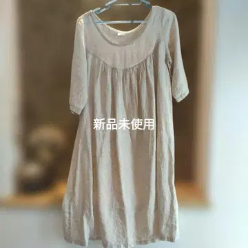내추럴 베이지 린넨 100% 원피스, 튜닉 5부 소매
