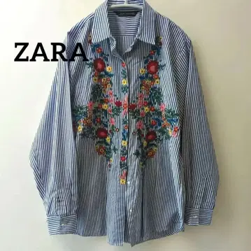ZARA 스트라이프 꽃무늬 자수 긴팔 셔츠