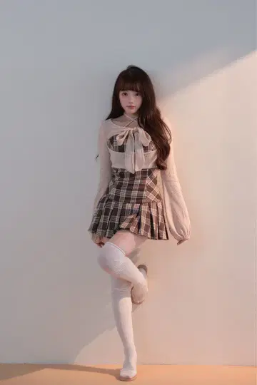 BunnyLis 리본 퍼 볼레로 x 체크 미니 원피스