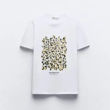 ZARA 메탈릭 레오파드 무늬 T셔츠 화이트