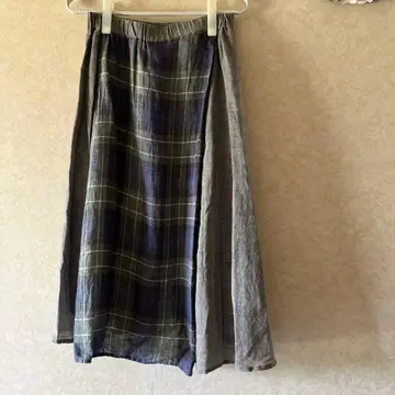 KEIKO KISHI 린넨 100 체크 랩풍 롱 스커트