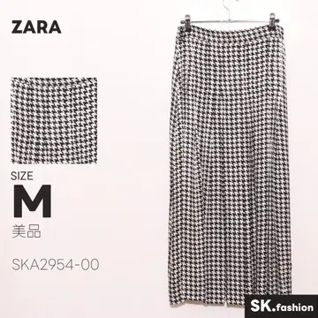 새상품급 ZARA 스커트 맥시 길이 플레어 하운드투스 패턴 사이드 지퍼